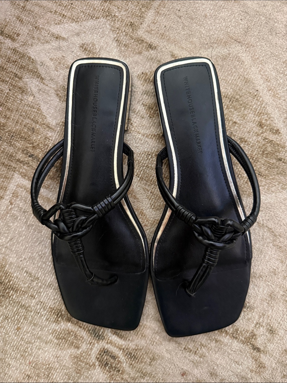 White House Black Market Black Knot-Front Square-Toe Sandals